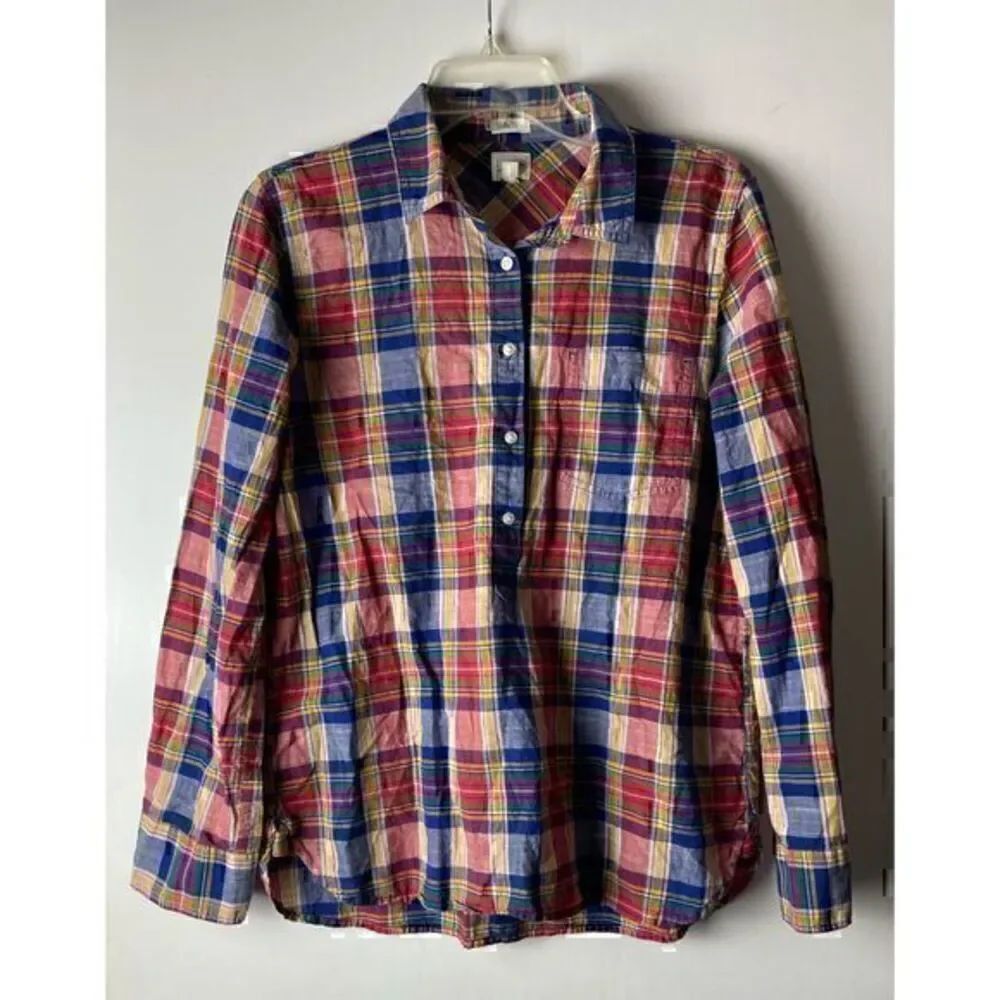 EUC Women’s Colorful & Preppy Boyfit J Crew Plaid Button Down Shirt Size Medium